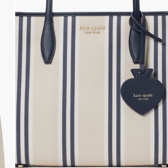 kate spade Blue and Cream Tote Bag with Vertical Stripes and Leather Straps - Picture 4 of 5